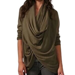 Alice + Olivia Olive Green Drape Wrap Cowl Sweater S/M